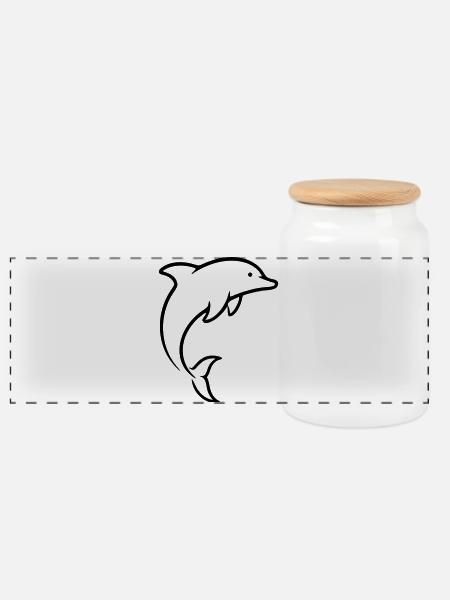 dolphin - Panoramic Cookie Jar with Wooden Lid - white