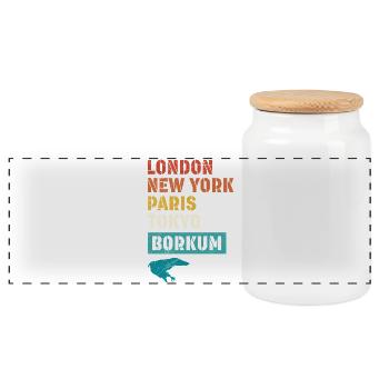 Vacances en mer du Nord LONDRES NEW YORK PARIS BORKUM - Boîte à biscuits avec couvercle en bois - blanc - Devant