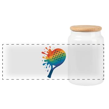 Colorful Padel racket - Panoramic Cookie Jar with Wooden Lid - white - Front