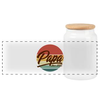 Papa seit 2025 Retro Vintage Sunset Geschenk - Panorama Keksdose mit Holzdeckel - Weiß - Vorne