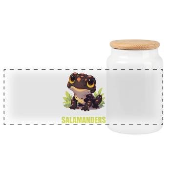 Feuersalamander Salamander - Panorama Keksdose mit Holzdeckel - Weiß - Vorne