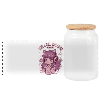 Juste une fille qui adore le K-pop, anime mignon, pop coréenne - Boîte à biscuits avec couvercle en bois - blanc - Devant