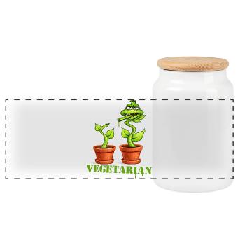 Vegetarian Carnivorous Plant Cartoon - Panoramic Cookie Jar with Wooden Lid - white - Front