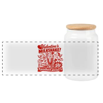 50er Jahre Valentins Milchshake für Verliebte - Panorama Keksdose mit Holzdeckel - Weiß - Vorne