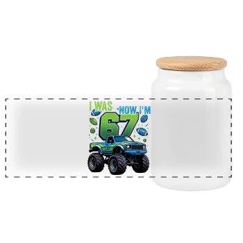Monster Truck 7th Birthday Boy - Panoramic Cookie Jar with Wooden Lid - white - Front