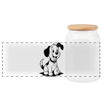 Cheerful Cartoon Dog Outline - Panoramic Cookie Jar with Wooden Lid - white - Front