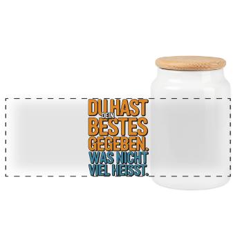You did your best, which doesn't mean much - Panoramic Cookie Jar with Wooden Lid - white - Front