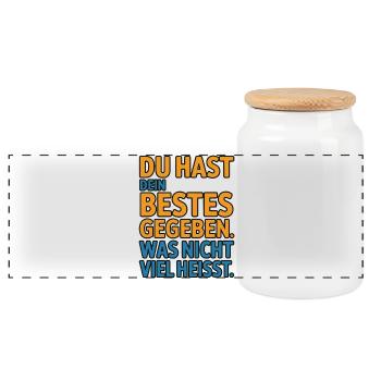 You did your best, which doesn't mean much - Panoramic Cookie Jar with Wooden Lid - white - Front