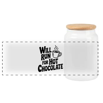 Will Run for Hot Chocolate - Panoramic Cookie Jar with Wooden Lid - white - Front