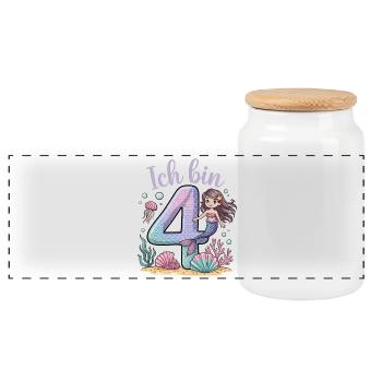 Je suis 4e anniversaire de la fille sirène - Boîte à biscuits avec couvercle en bois - blanc - Devant