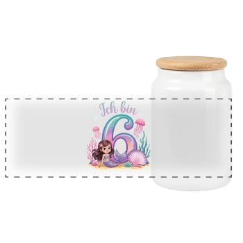 I'm 6 Mermaids Girl 6th Birthday - Panoramic Cookie Jar with Wooden Lid - white - Front