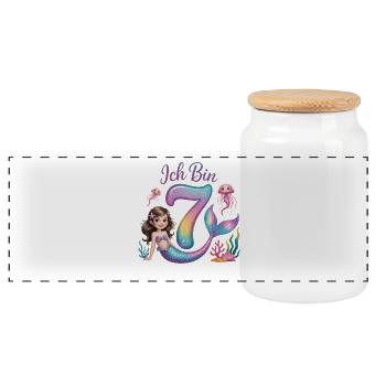 Ich Bin 7 Meerjungfrauen Mädchen 7. Geburtstag - Panoramic Cookie Jar with Wooden Lid - white - Front