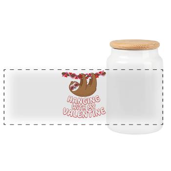 Hanging With My Valentine Cute Sloth Animal Lover - Panoramic Cookie Jar with Wooden Lid - white - Front
