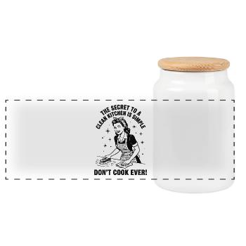 Cleaning hack: The secret of clean kitchens - Panoramic Cookie Jar with Wooden Lid - white - Front
