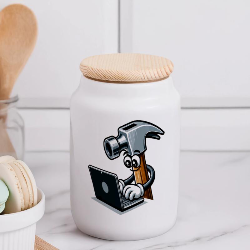 HammerCode: Tool meets bits Panoramic Cookie Jar with Wooden Lid