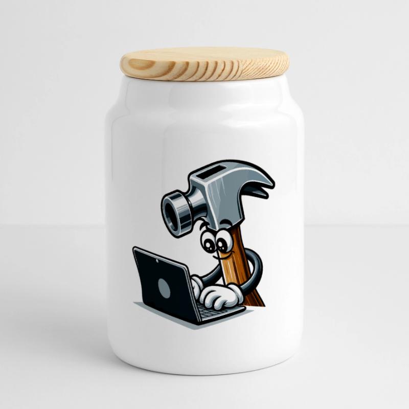 HammerCode: Tool meets bits Panoramic Cookie Jar with Wooden Lid