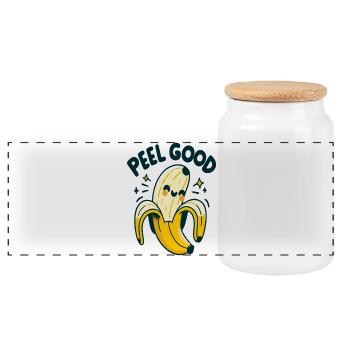 Peel Good Banana Cartoon - Panoramic Cookie Jar with Wooden Lid - white - Front