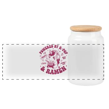 Powered By K-Pop And Ramen Kpop Anime Unicorn - Panoramic Cookie Jar with Wooden Lid - white - Front
