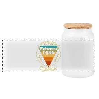February 1986 Retro Vintage Birthday Gift - Panoramic Cookie Jar with Wooden Lid - white - Front