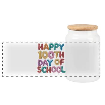 Hundredth Day of School Balloon Design - Panoramic Cookie Jar with Wooden Lid - white - Front
