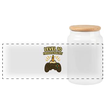 Level 10 Unlocked Shirt 10th Birthday Shirt - Panoramic Cookie Jar with Wooden Lid - white - Front