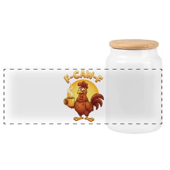 F Caw F Coffee Chicken - Panoramic Cookie Jar with Wooden Lid - white - Front