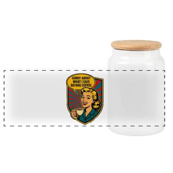 Bevor Kaffee – Retro Meme - Panorama Keksdose mit Holzdeckel - Weiß - Vorne
