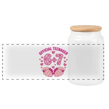 Official Teenager 67 Hearts 13th Birthday - Panoramic Cookie Jar with Wooden Lid - white - Front