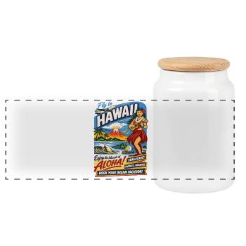 Hawaii Traumreise 50er Jahre Poster - Panorama Keksdose mit Holzdeckel - Weiß - Vorne