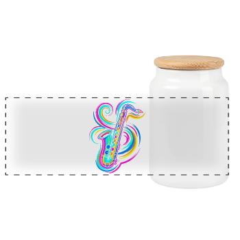 Saxophone - Boîte à biscuits avec couvercle en bois - blanc - Devant