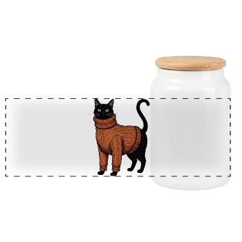 Cable Knit Cat Sweater Weather Cat - Panoramic Cookie Jar with Wooden Lid - white - Front