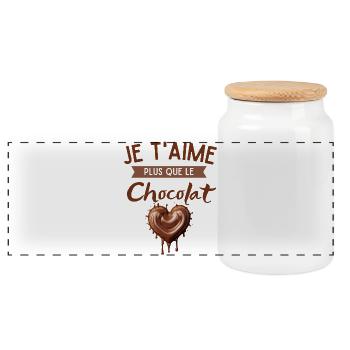 Je t'aime Plus Que Le Chocolat Coeur - Boîte à biscuits avec couvercle en bois - blanc - Devant