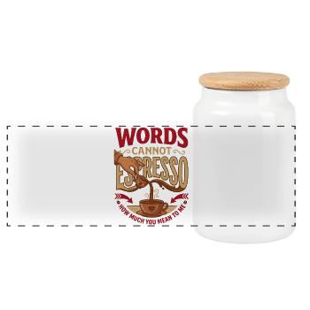 Words Cannot Espresso How Much You Mean To Me - Panorama Keksdose mit Holzdeckel - Weiß - Vorne
