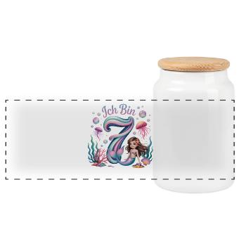 Ich Bin 7 Meerjungfrauen Mädchen 7. Geburtstag - Panoramic Cookie Jar with Wooden Lid - white - Front