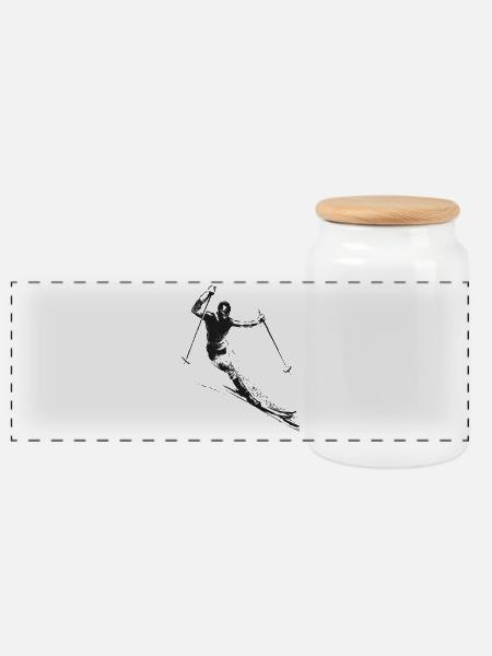 Retro Skifahrer - Panorama Keksdose mit Holzdeckel - Weiß