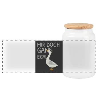 Mir doch gans egal – Lustige Gans - Panorama Keksdose mit Holzdeckel - Weiß - Vorne