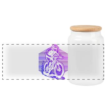 Funny mountain bike motif - Panoramic Cookie Jar with Wooden Lid - white - Front