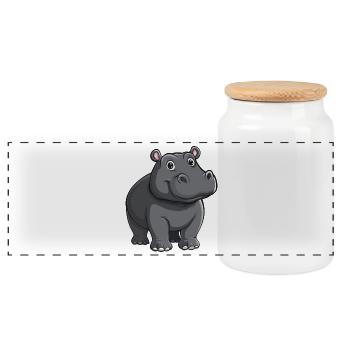Hippo Cartoon Charm Motif - Panoramic Cookie Jar with Wooden Lid - white - Front
