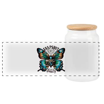Beauté de la caméra papillon - Boîte à biscuits avec couvercle en bois - blanc - Devant