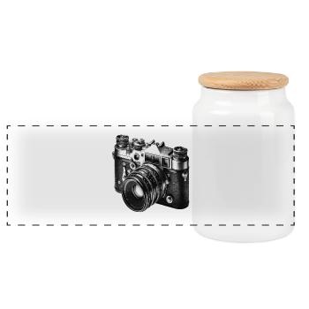 Caméra vintage en noir et blanc - Boîte à biscuits avec couvercle en bois - blanc - Devant