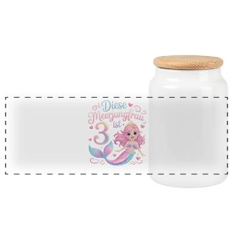 Cette sirène a 3 ans de filles - Boîte à biscuits avec couvercle en bois - blanc - Devant