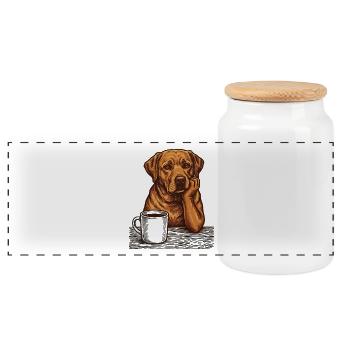 Echter Foxred Labrador Kaffee Morgenmuffel - Panorama Keksdose mit Holzdeckel - Weiß - Vorne