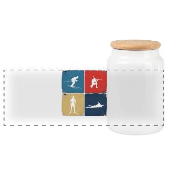 Biathlon Ski Shoot Repeat Design Winter Sports - Panoramic Cookie Jar with Wooden Lid - white - Front