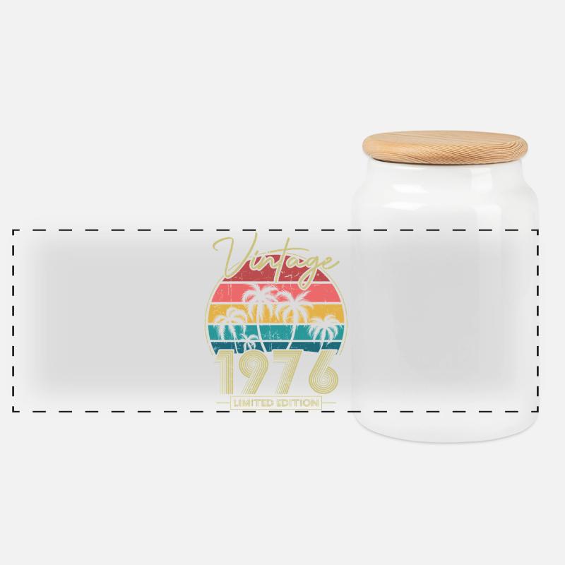Cadeau d’anniversaire vintage 1976 - Boîte à biscuits avec couvercle en bois - blanc