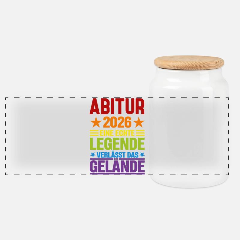 Abitur 2026 A legend leaves the grounds Abi - Panoramic Cookie Jar with Wooden Lid - white