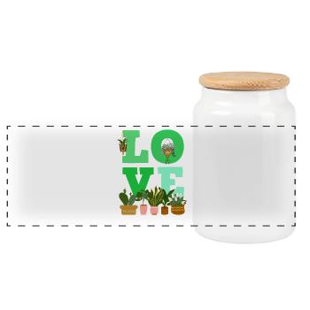 Plant Lover Love Plants Succulent Flower - Panoramic Cookie Jar with Wooden Lid - white - Front