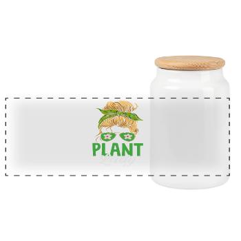 Plant Lover Lady Love Plant Succulent - Panoramic Cookie Jar with Wooden Lid - white - Front