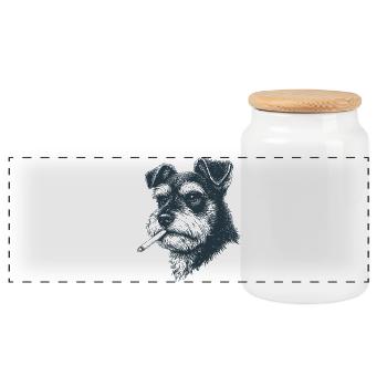Hundeporträt von Schnauzer mit Zigarette - Panorama Keksdose mit Holzdeckel - Weiß - Vorne