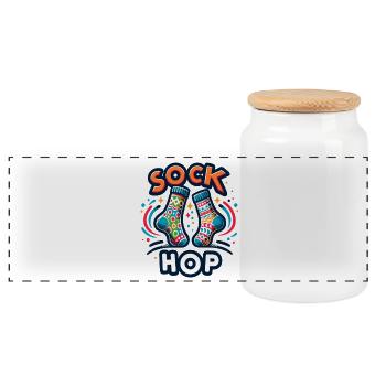 Sock Hop Colorful Socks - Panoramic Cookie Jar with Wooden Lid - white - Front
