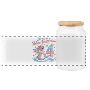 Cette sirène a 4 ans de filles - Boîte à biscuits avec couvercle en bois - blanc - Devant